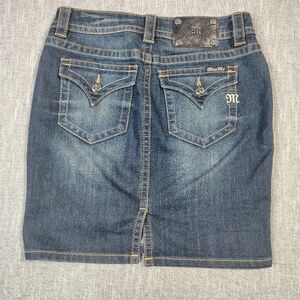 Miss Me Jeans Womens Size 26 Mid Skirt Dark Indigo Wash Flap Embellished‎ Denim